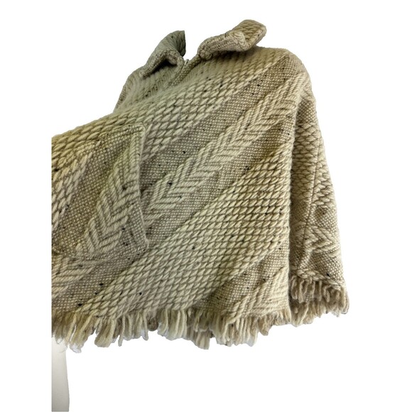 Branigan Weavers Wool Sweater Cape Poncho Beige Collar Full Zip Fringe One Size - Picture 4 of 12